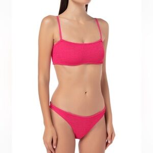 New Hunza G Gigi Bikini SET Hot Pink Fuschia Raspberry Crinkle Stretchy One Size